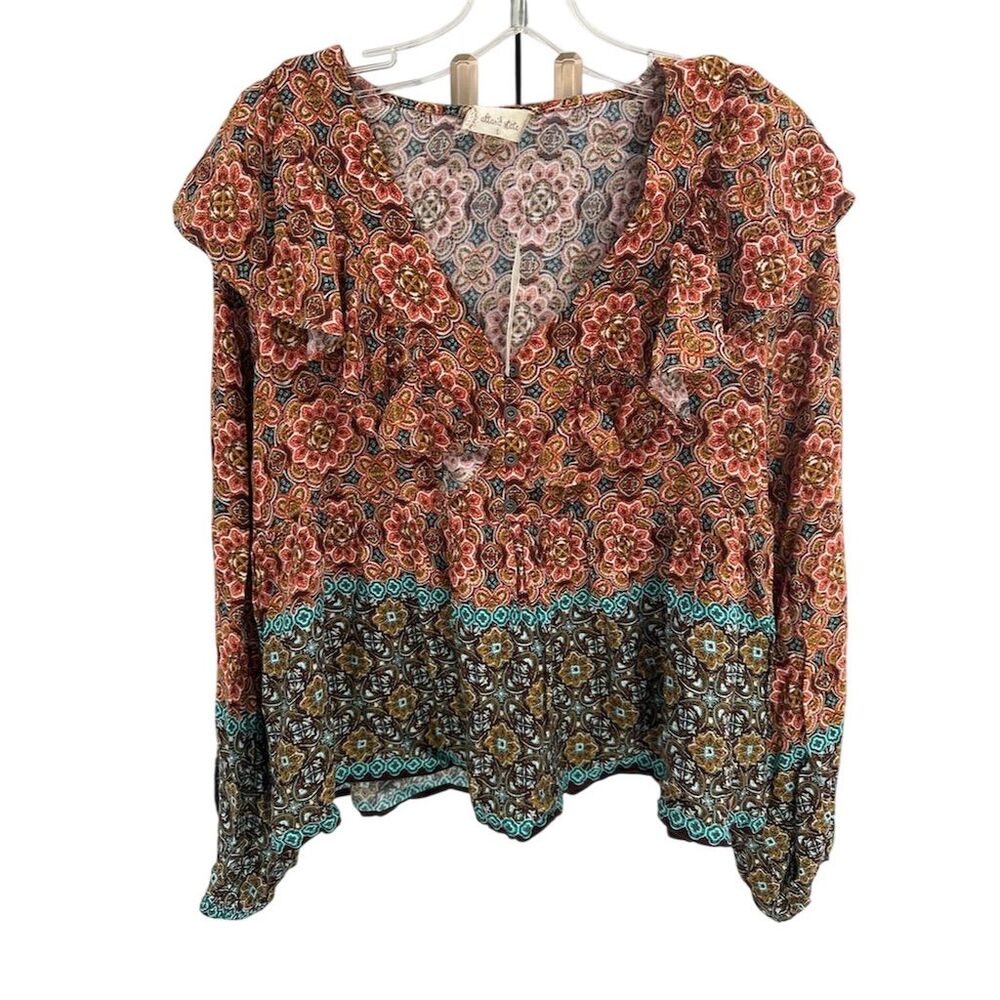 NWT Altar'd State Women's Floral Cropped V-Neck Blouse Multicolor Size L SI15